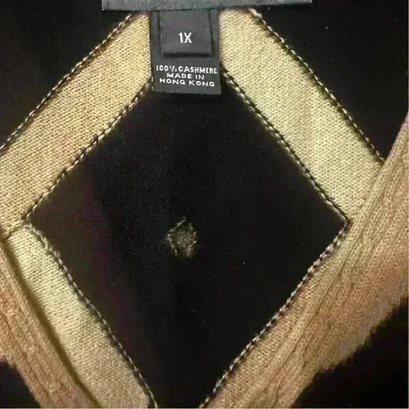 Vintage Saks Fifth Avenue Ladies Cashmere Sweater Vest Brown Black Lattice M - Picture 3 of 8